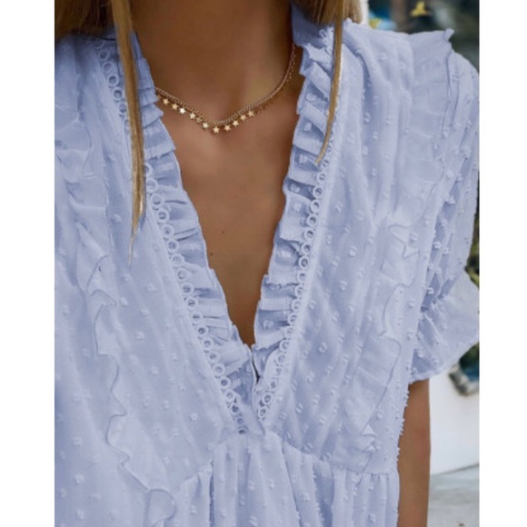 V-Neck Frill Hem Swiss Dot Top - Picture 2 of 8